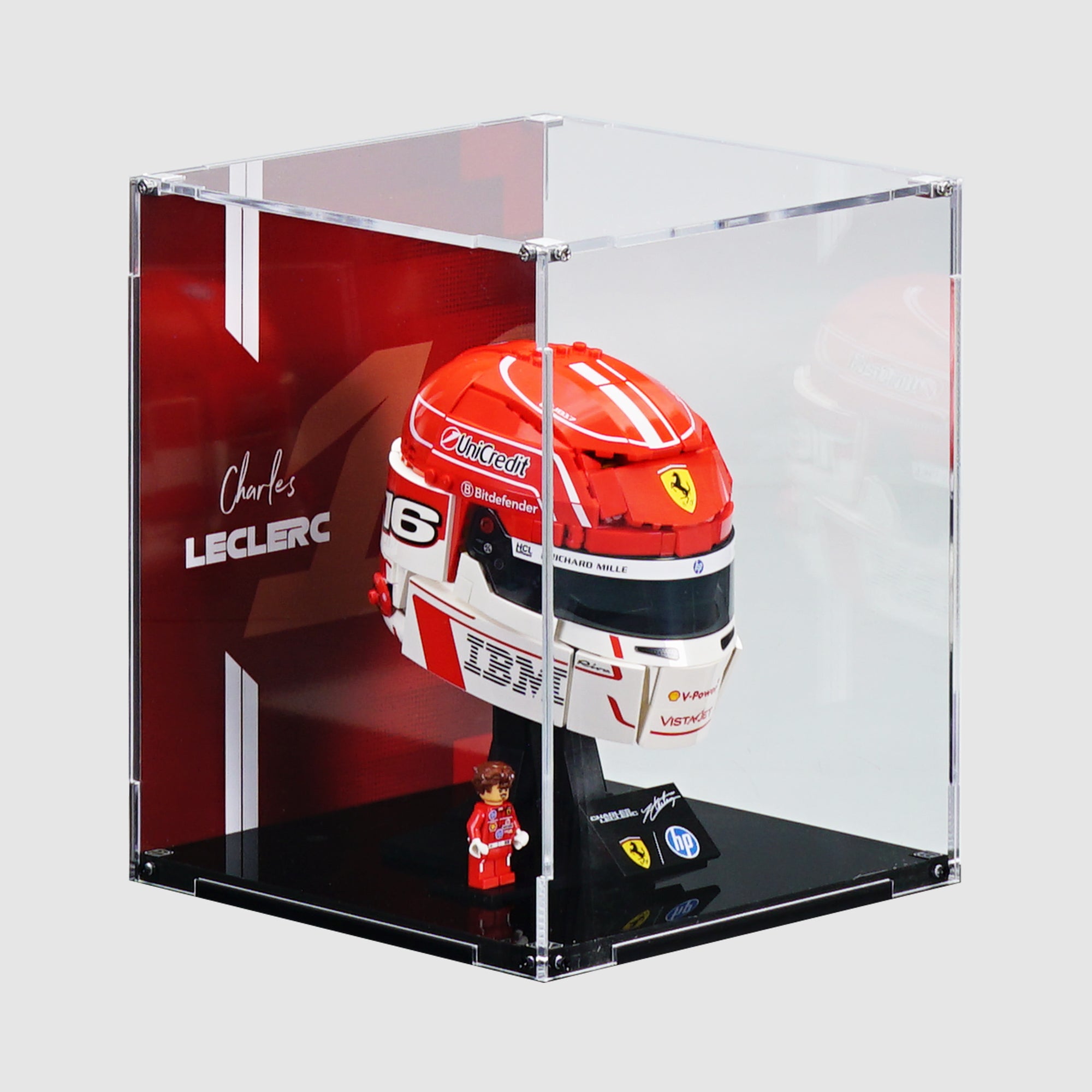 43014 Scuderia Ferrari HP Charles Leclerc Helmet | Acrylic LEGO Display Case | ONBRICK