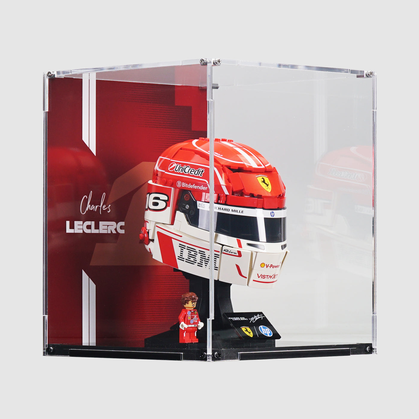 43014 Scuderia Ferrari HP Charles Leclerc Helmet | Acrylic LEGO Display Case | ONBRICK
